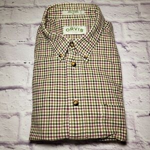 Orvis Plaid Twill Button-Down Shirt Mens XL White Green Purple Check Heavyweight